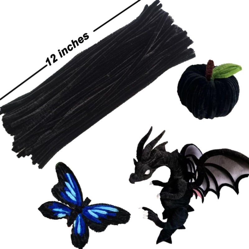 100pcs Black Pipe Cleaners Chenille Stems for DIY Art &