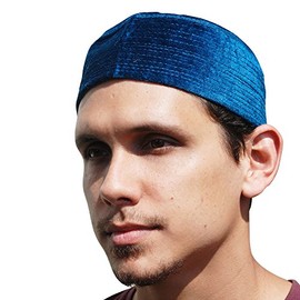 TheKufi Dark Blue Semi-Rigid Handmade Velveteen Kufi Hat Cap Crown (L -23" (58.5cm))