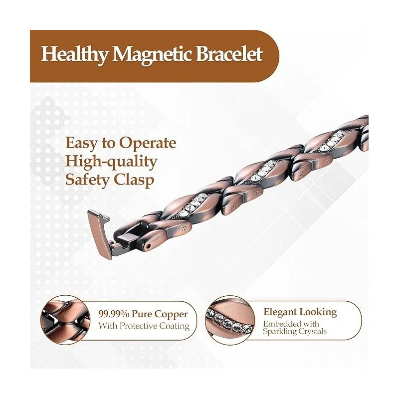 Pulsera De Terapia Cobre Puro Magnética Zircón Para Mujer Marrón