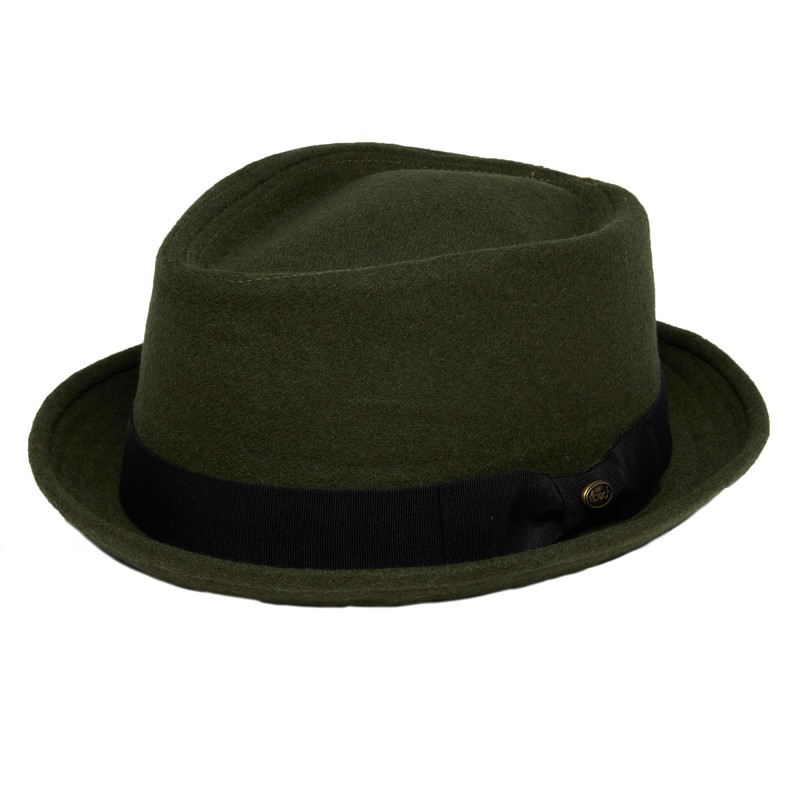 Funky Junque Diamond Crown Wool Structured Fedora - Olive (Large/XL)