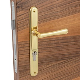 Gedotec Door Handle Set Brass Handle Set Antique Door Fitting Vintage Door Handle Room Doors – Elegant | Polished Brass | PZ - Cylinder | 1 Set - Design Long Plate Set Including Screws