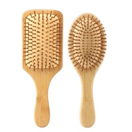 Pack of 2 Natural Bamboo Hair Brushes, Consisting of Two Hair Brushes, Suitable for Men, Women and Children. With Natural Wood and Bamboo Needles for Hair Care (1*Round+1*Square)