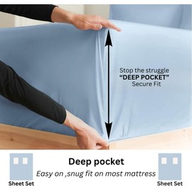 Short Queen RV Camper Sheets - 100% Cotton 400-Thread-Count Set for 60x75 Mattress - Light Blue Solid