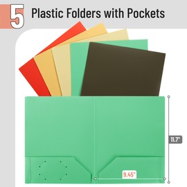 Mr. Pen- Plastic Folders with Pockets, 5 pcs, Colorful, 2 Pocket Folders Plastic