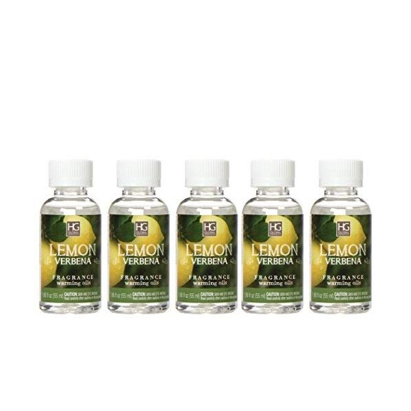 Hosley Set of 5, 55 ml 1.86 Fluid oz Aromatherapy Premium Grade Concentrated Lemon Verbena Highly Scented Warming Oils - Ideal Gift for Weddings, Spa, Bathroom