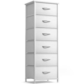 Sorbus Fabric Dresser for Kids Bedroom - Chest of 6 Drawers, Tall Storage Tower, Clothing Organizer, for Closet, for Playroom, for Nursery, Steel Frame, Fabric Bins - Wood Handle (White)