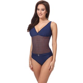 Merry Style MSVR770 Women's Swimming Costume, Navy Blue/Salmon