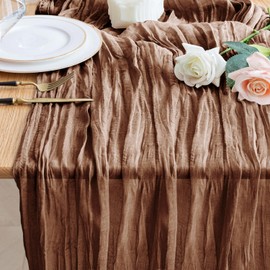 Wokceer Cheesecloth Table Runner Thanksgiving Brown 10FT Boho Gauze Fall Cheese Cloth Table Runner for Party Long Rustic Sheer Table Runners for Baby Bridal Shower Wedding Easter Table Decor
