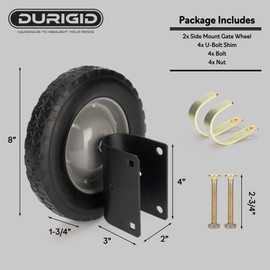 DURIGID 8 Inch Gate Wheel Heavy Duty Gate Wheels for Metal Tube Gate, Farm Gate Wheel Helper Support Wheel Side Mount for Fence Gate, Prevent Gate Sagging, Black 2 Pack