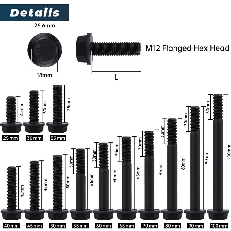 4 Sets M12-1.75 x 80mm Flange Hex Bolt with Flange