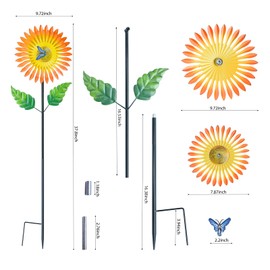 Sunflower Wind Spinner, 37" Metal Wind Spinner with Stake, Wind Spinners for Yard and Garden Lawn Patio Decor