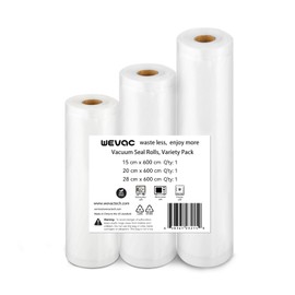 Wevac Vacuum Packaging Bag, Vacuum Packing Roll, Approx. 5.9 x 23.6 inches (15 x 600 cm), 7.9 x 23.6 inches (20 x 600 cm), 11 Each Vacuum Bag Replacement Roll, Free Cut, Embossing, Degassing,