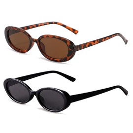FeiOne Pack of 2 Women's Sunglasses Vintage Oval Sunglasses Polarised & UV400 Protection Women & Men Retro Design Classic Party Driving Travel Glasses, multicoloured