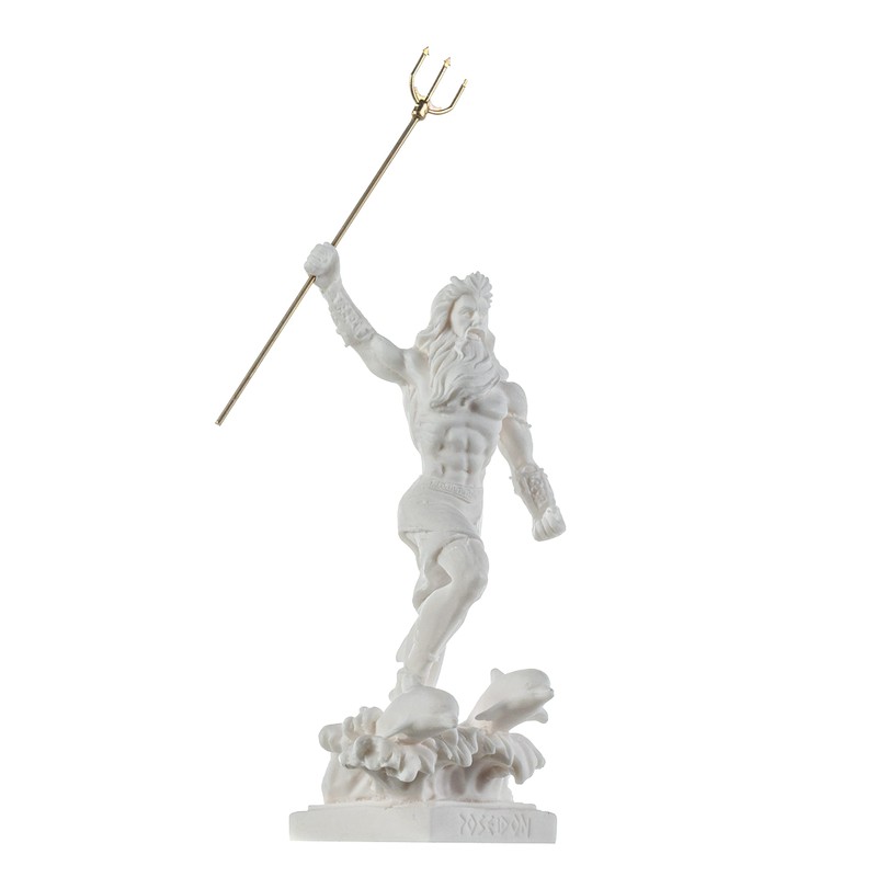 BeautifulGreekStatues Poseidon Greek God of The Sea with Trident Alabaster
