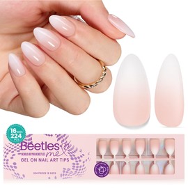 Beetles Ombre Press on Nails: 150 PCS Short Almond Gel Nail Tips, Pink Press ons Pre-applied Primer & Base Coat Glue on Nail Tips, No Need to File Fake Nails DIY Nails New Year's Gifts for Women