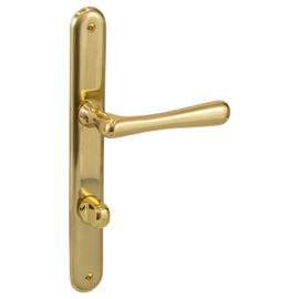Gedotec Door Handle Set Brass Handle Set Antique Door Fitting Vintage Door Handle Room Doors – Elegant | Polished Brass | Toilet - Bathroom | 1 Set - Design Long Plate Set Including Screws