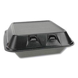 Pactiv Evergreen SmartLock Foam Hinged Lid Container, Medium, 8 x 8.5 x 3, Black, 150/Carton