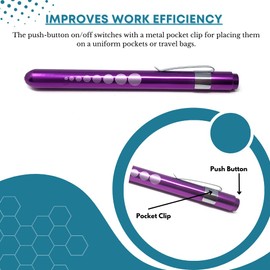 Diagnostic Penlight with Imprinted Pupil Gauge & Pocket Clip Multipurpose Aluminum Flashlight With Snellen Eye Chart Exam Reusable Medical Inspection Pen Light for Nurses, Students, EMT (Purple)