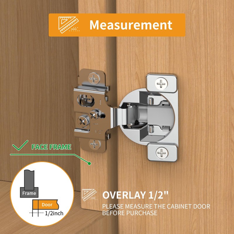 Chibery 30 Pack 1/2" Overlay 3D Soft Close Concealed Hinge,