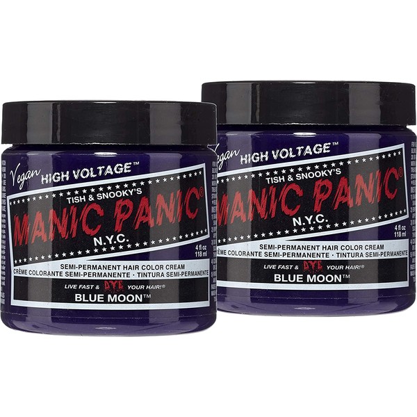 Manic Panic Blue Moon Hair Dye - Classic High Voltage - (2 PK) Semi Permanent Hair Color - Bright, Cool, True Blue Shade - For Dark & Light Hair - Vegan, PPD & Ammonia-Free - For Coloring Hair