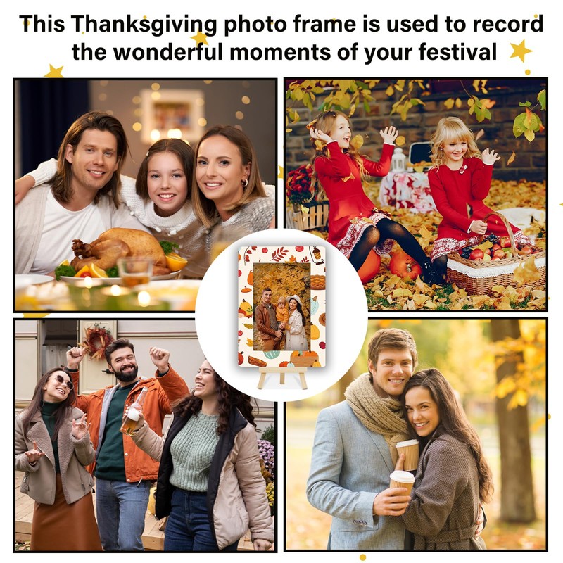 ONDTOM 4x6 Fall Picture Frame, Pumpkin &Maple Leaves Design, Rustic