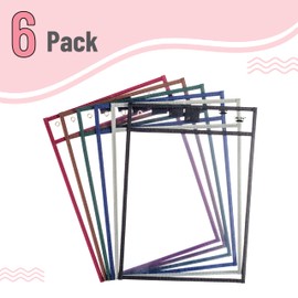 Mr. Pen- Dry Erase Pocket Sleeves, 6 Pack, 10"x14", Sleek Dark Color Theme, Dry Erase Pockets Reusable Sleeves, Job Ticket Holders with Marker Holder & Metal Eyelet