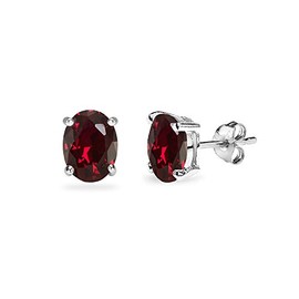 Red Earrings for Women Sterling Silver Studs 6x4mm Oval Synthetic Ruby Stud Earring for Bridesmaids Trendy Fashion