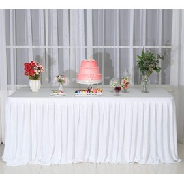SquarePie Sequin Table Skirt for Rectangle Square Round Table Party(Size: L 9ft,H 30in; Color: White)