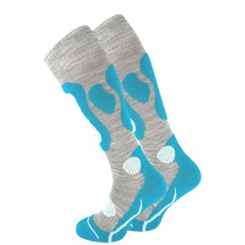 Cotton Prime Ski Socks for Men and Women (2 Pairs) - Warm Ski Socks, Thermal Winter Socks with Padding, Knee Socks, Ski Socks for Winter, Snowboarding, 2 pairs of turquoise/grey