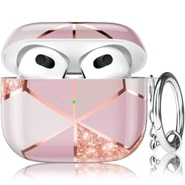 R-fun for AirPods 3rd Generation Case Cover,Cute Flroal TPU Protective Case for Women Girls with Keychain Compatible with for AirPods 3 Charging Case,Geometric