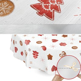 Tablecloth Washable Christmas Oilcloth Tablecloth Round 140 cm Cut Edge New Year's Eve Oilcloth
