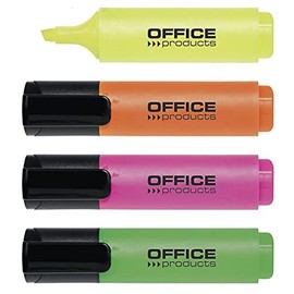 OFFICER PRODUCTS Highlighter Highlighter, Pack of 4, Colour: Yellow, Oragne, Pink, Green/Highlighter, Textliner, Non-Toxic Ink, Chisel Tip Luminous Colours, High Quality/Line Width 2-5 mm, 17055314-99