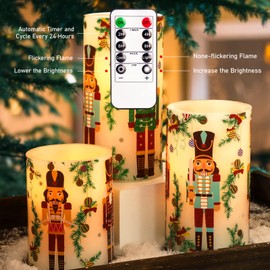 FLAVCHARM Flameless Candles Battery Operated with Remote Colorful Christmas Nutcracker Glitter Design Real Wax Flickering LED Candles for Holiday Christmas Decorations Home Party Brithday Gifts Set