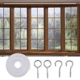 LWMLWM Curtain Wire 10 Metres White Curtain Ropes Plastic Coated Curtain Wire with 20 Hooks and 20 Eyelets Curtain Wire Rope Set for Curtain Rods Curtains Shower Curtains