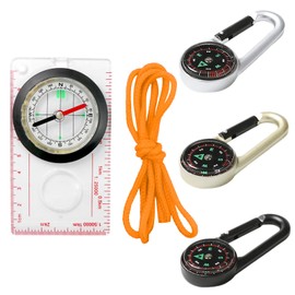 Leogony 4 Pcs Compass Hiking Set, 3 Navigation Compas Keychains and 1 Luminous Compasses with Scale Ruler for Expedition Camping
