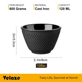 Velaze Iron Tea Cups, Japanese Style Enameled Cast Iron Teacup Set of 2, Polka Dot Iron Retro Cup (120ML)