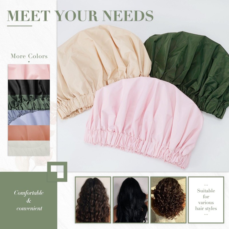 Reusable Shower Cap for Women, Large Waterproof Shower Essentials Bonnet