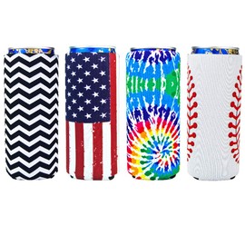 Heyah 4 Pack 12oz Slim Beer Can Cooler Sleeves, Premium Quality Neoprene Beer Can Coozies, Collapsible Insulators Fits for White Claw/Spiked Seltzer and More
