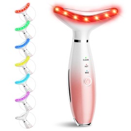 Red Light Therapy Devices for Face & Neck - Face Massager with Heated & Vibration for Skin Tightening & Wrinkles, 7 Colors LED Facial Sculptor, Face Beauty Lifting Tool - Pink