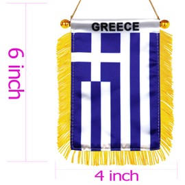 Greece Hanging Flag with Suction Cup 4x6 Inch - Double Sided Greek Mini Banner for Car Rearview Mirror and Window Decor