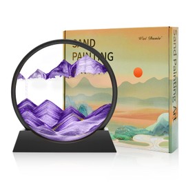 Wai Danie Moving Sand Art Picture 3D Hourglass Deep Sea Sandscape Liquid Motion Display Painting Flowing Sand Frame Relaxing Desktop Home Office Work Decor (Purple, 7 Inches)