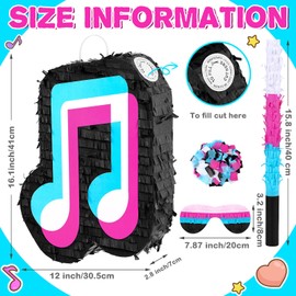 Small Music Piñata Birthday Party Decorations DJ Short Video Social Media Theme Party Baby Shower with Wooden Stick Paper Blindfold Confetti Set for Boys Girls Adults, 16.1 x 12 x 2.8 Inch