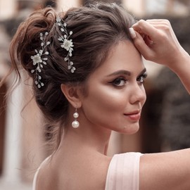 Paquete de 48 joyas para el pelo de boda, 24 horquillas en espiral, 20 horquillas de diamantes de imitación, 2 alfileres de cristal en U de 39.4 pulgadas, pelo nupcial, flor de enredadera lateral, peine para peinado, accesorios para el pelo de novia