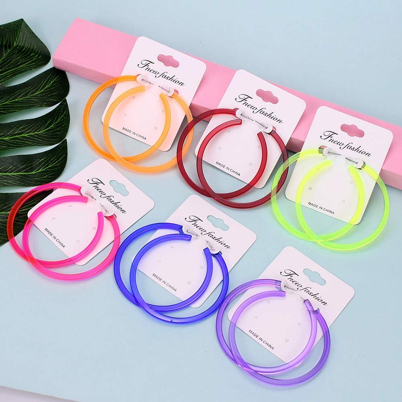 80's 90's Neon Lime Green Hoop Earrings for Women Y2k
