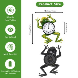 HOBYLUBY Frog Outdoor Clock with Thermometer & Humidity, Outdoor Wall Clock Silent Non-Ticking Outside Clocks for Patio, Garden, Home Decor
