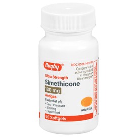 Rugby Ultra Strength Simethicone Gas Relief 180 mg - Maximum Gas Relief for Adults - May Help with Symptoms of Flatulence, Bloating, Gas Fullness - 60 Softgels (1 Pack)