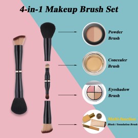 TIESOME 4 in 1 Makeup Brush Set Foundation Brush Blush Brush Eyeshadow Powder Brush Concealer Brush All-in-One Travel Makeup Brush Double Sided Makeup Brush for Foundation Concealer Powder
