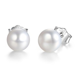 Kaletine Exquisite Fresh Water Pearl Stud Earrings Sterling Silver Dia.6.3mm Fashion Eardrop with FWP Charm