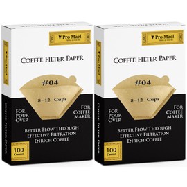 Pro Mael Cone Coffee Filters #4, Number 4 Coffee Filter 8-12 Cup for Drip Coffee Maker, Unbleached Natural (200, #4)