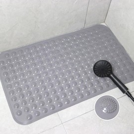 Shower Mat, 48 x 48 cm, Non-Slip Massage Shower Mat, Non-Slip Mat with Suction Cup, Machine Washable, Sauna, Shower Room, Square, Grey